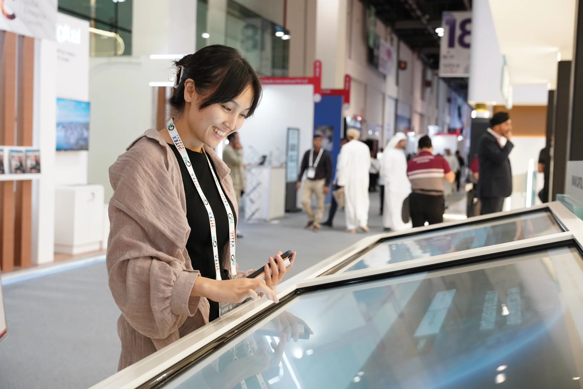 Visitor at an interactive table
