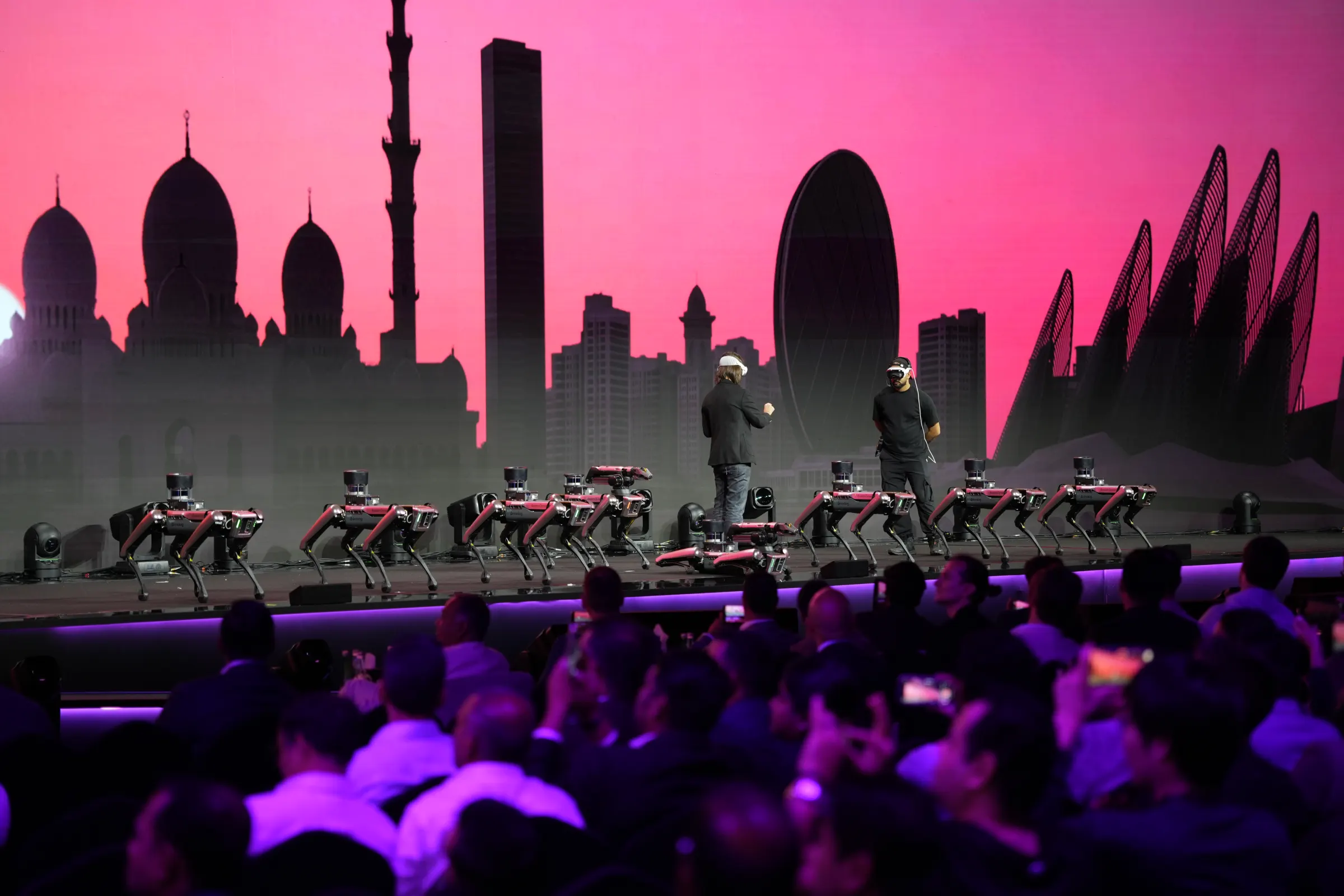 A signature stage moment against the Abu Dhabi skyline